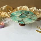 Turquoise Agate Cake Stand with Wooden Base - 10 Inches