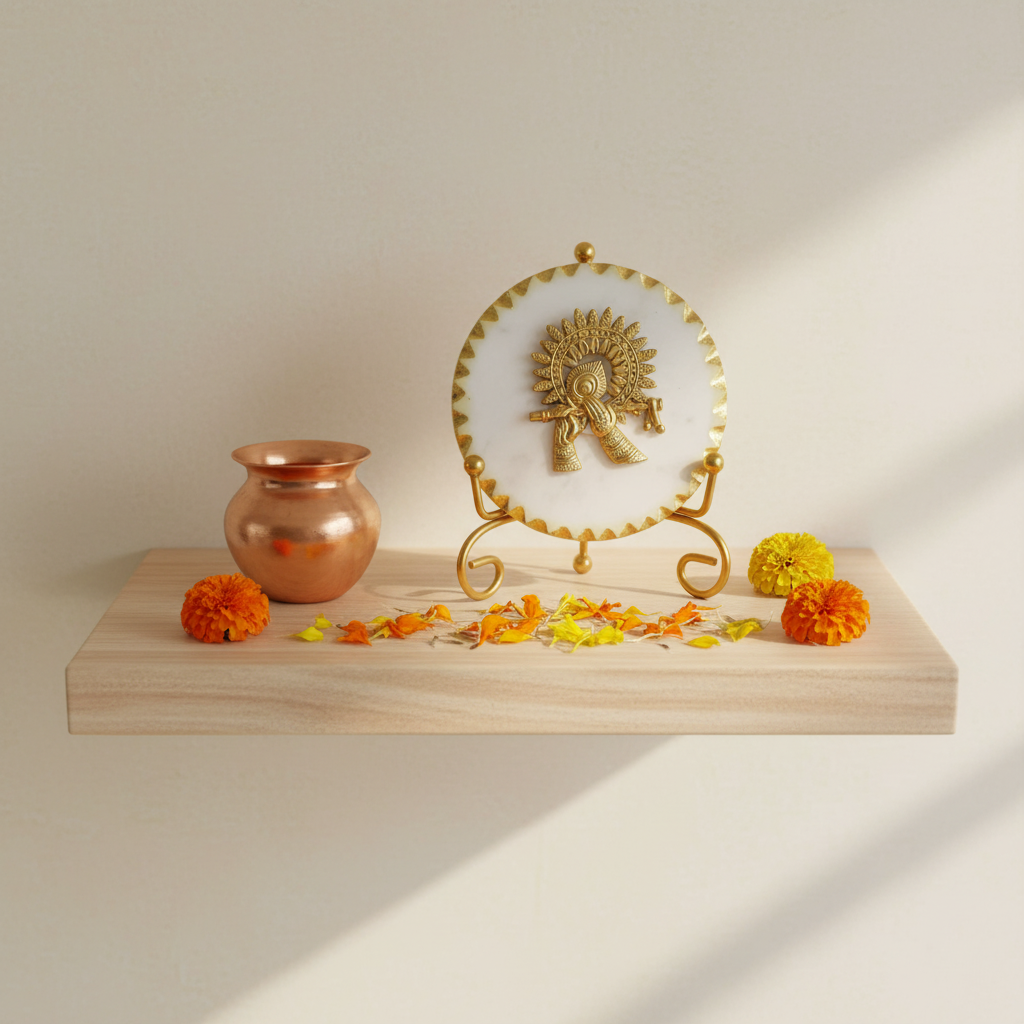 Marble Metal Krishna Showpiece With Metal Stand