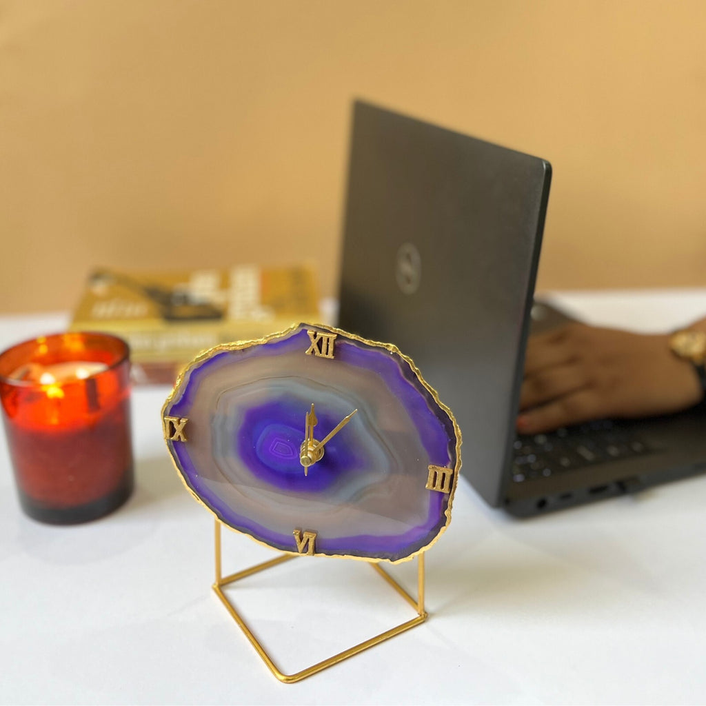 Green Brazilian Agate Desktop Clock with Metal  Stand