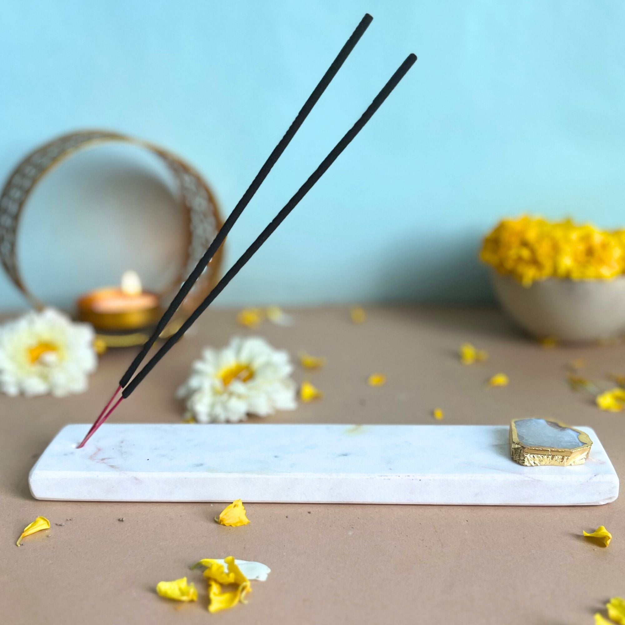 Rose Quartz  With  marble Incense Holder