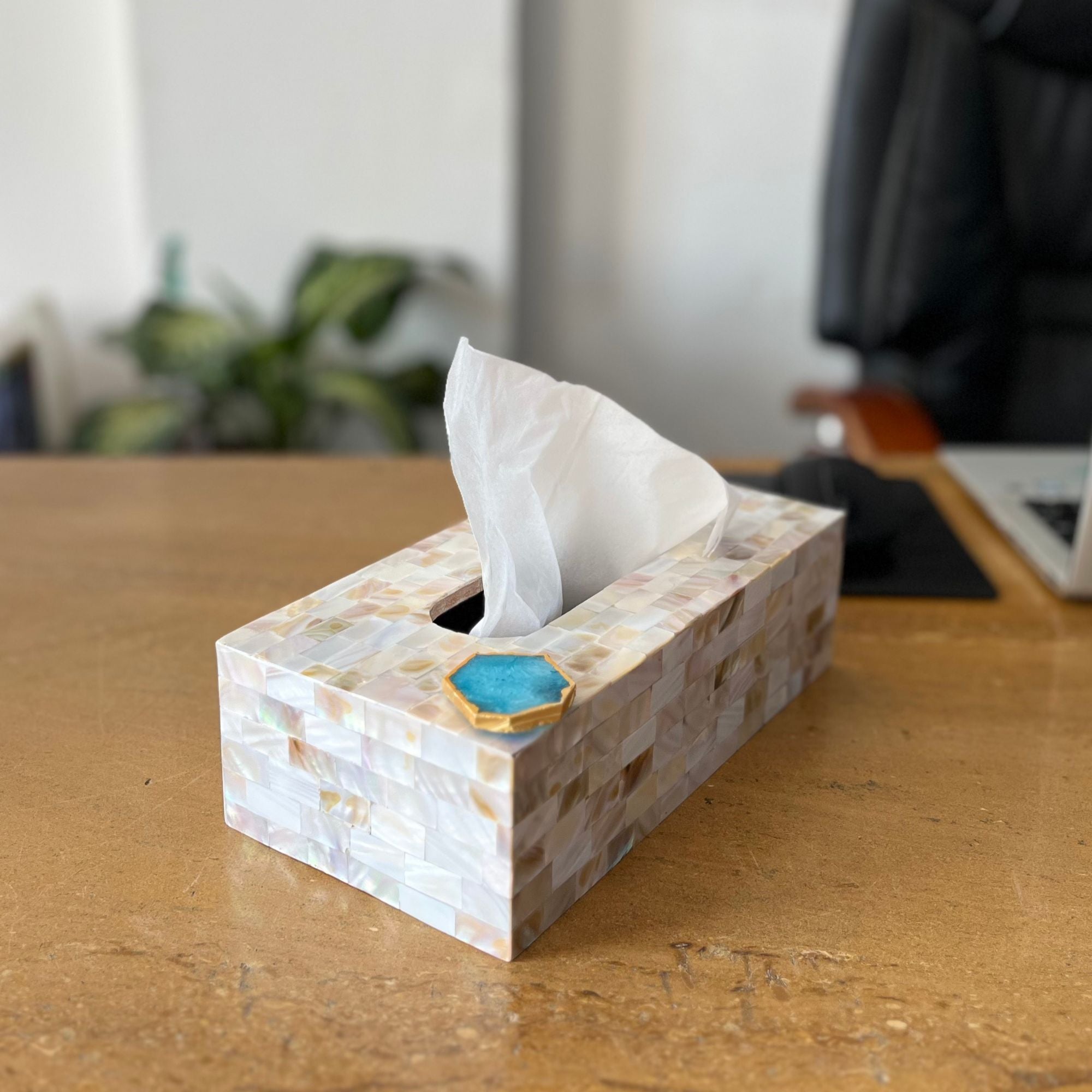 Turquoise Agate with  Mother of Pearl Tissue Box Holder