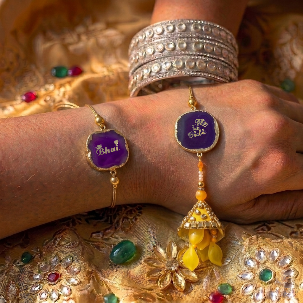 Agate Purple Lumba Rakhi Set With Roli Chawal and Nariyal With Gift Box