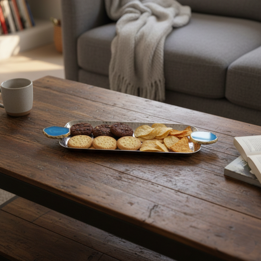 Rectangle Aluminum Tray with Blue Agate