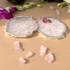 Brown  Crystal Agate Coaster With Silver Plating