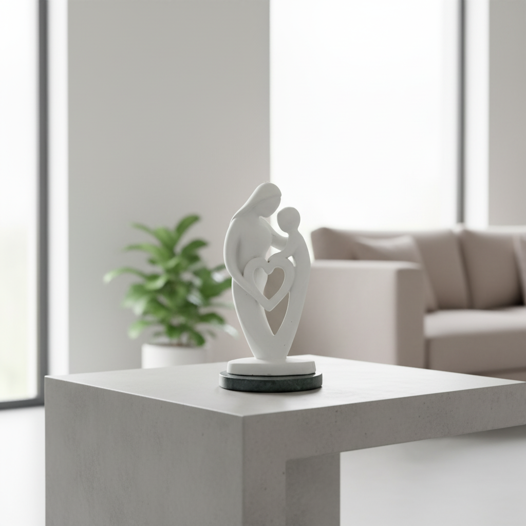 Mother Baby White Heart Showpiece with Green Marble Base