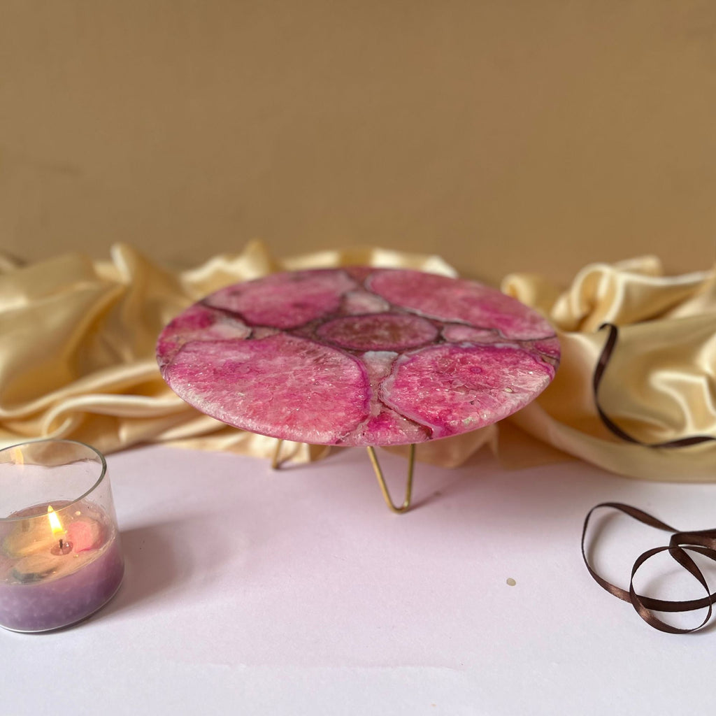 White Agate Cake Stand with Metal Base - 10 Inches