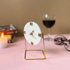 Hexagonal Marble Desktop Clock  With Metal Stand