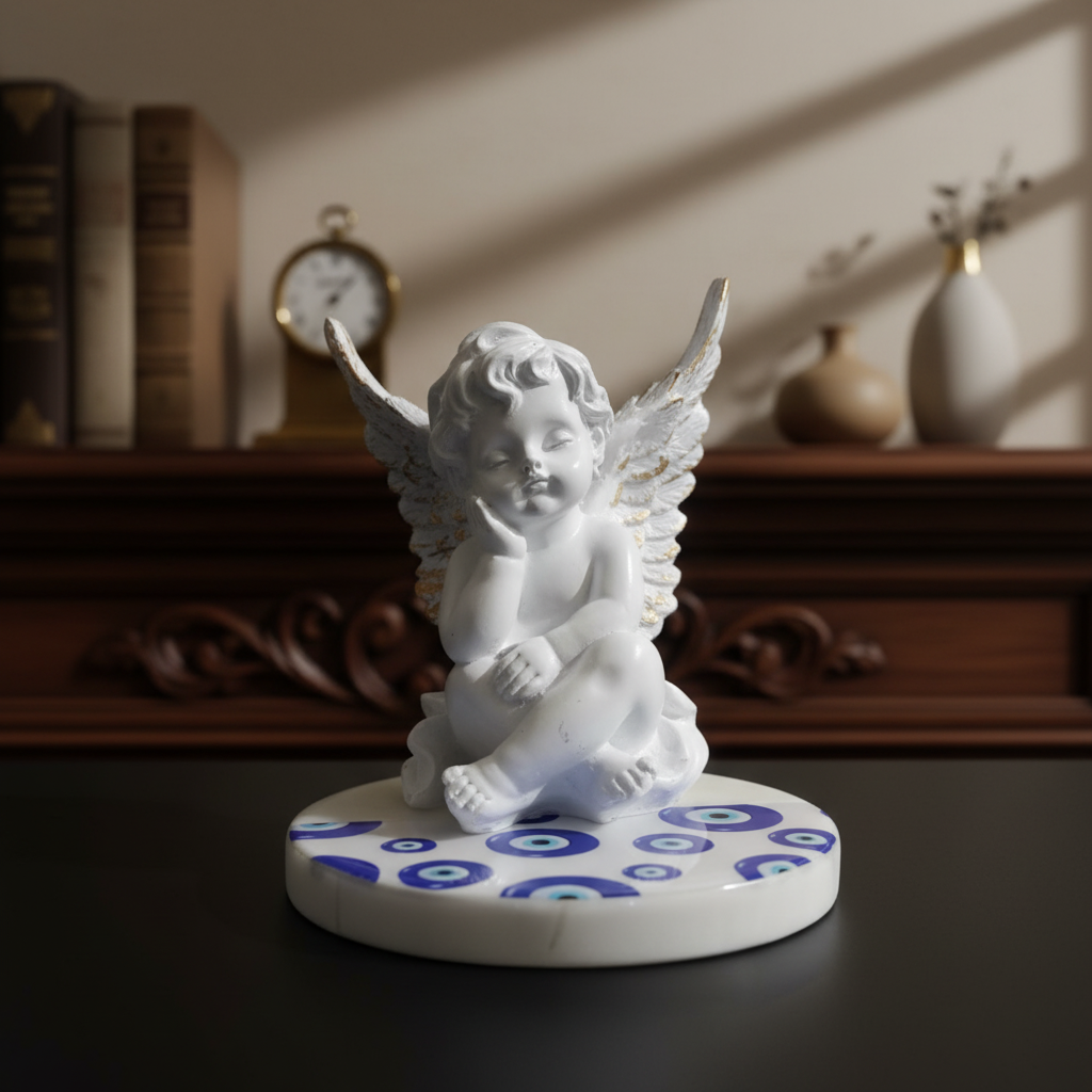 Baby angel with Evil Eye Marble Base