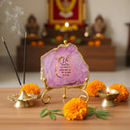 Agate Starting of Mool Mantra Showpiece with Metal Stand - Pink
