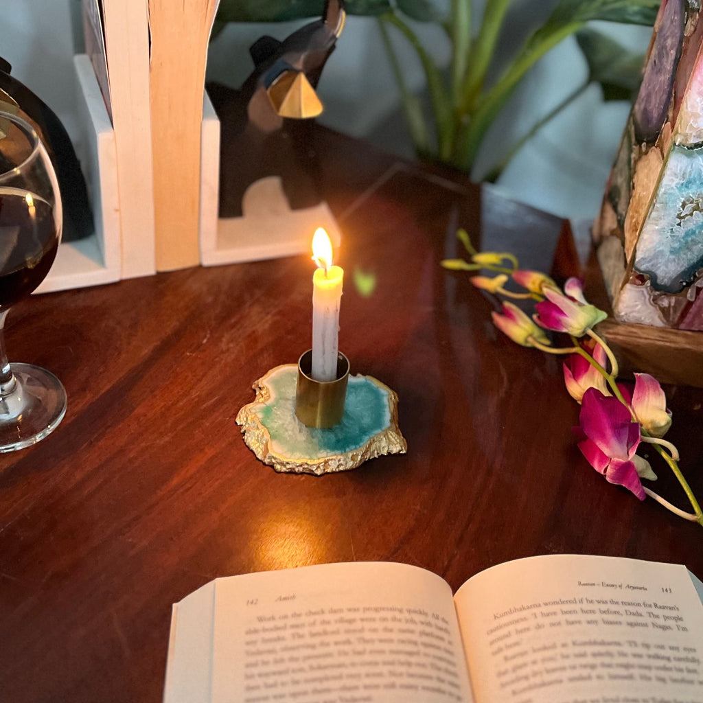 Green Agate Candle Holders