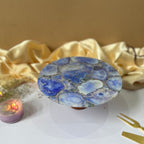 Blue Agate Cake Stand with Wooden Base -10 Inches