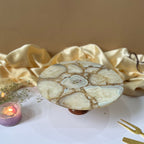 Natural Agate Cake Stand with Wooden Base - 10 Inches