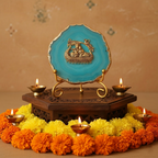 Agate Metal Radha Krishna Showpiece with Metal Stand - Turquoise