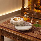 Marble Round Chowki With Marble Brass Diya