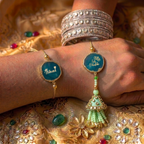 Agate Green Lumba Rakhi Set With Roli Chawal and Nariyal With Gift Box