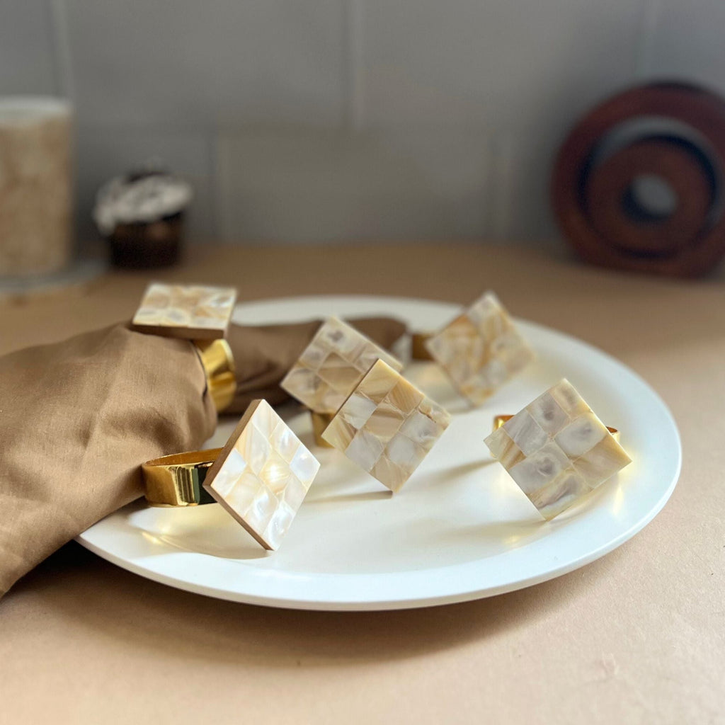 Sqaure Shape   Mother of Pearl Napkin Rings set