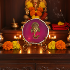 Agate Metal Ganesha Showpiece with Metal Stand - Pink