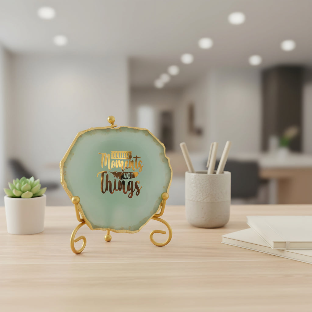 Agate Collect moments not things showpieces with Metal Stand - Turquoise