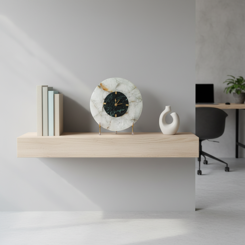 Round White Agate and Green Marble Big Desk Clock with Metal Stand