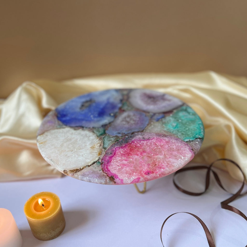 Green Agate Cake Stand with Metal Base - 10 Inches
