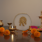 Agate Metal Krishna Showpiece with Metal Stand - White