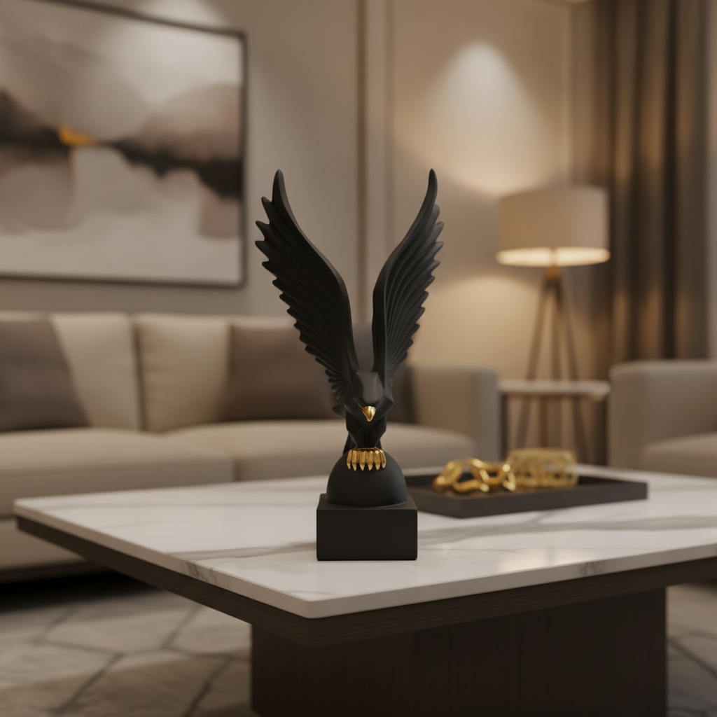 Black Eagle Showpiece – Decorative Bird Figurine for Home Décor, Living Room & Office