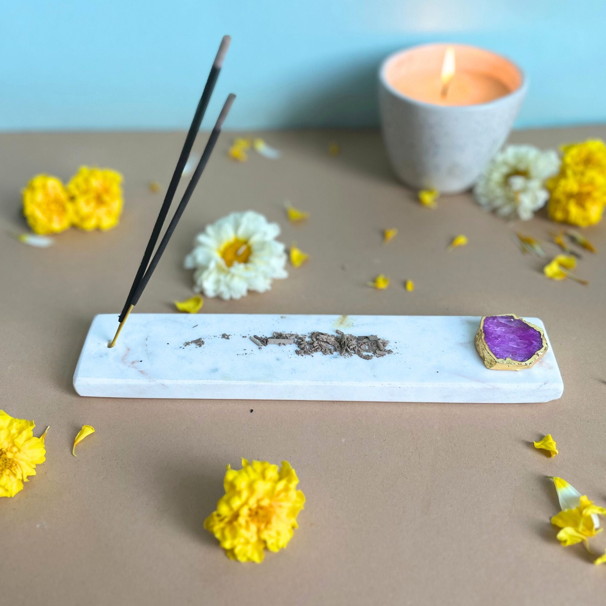 White Agate With  marble Incense Holder