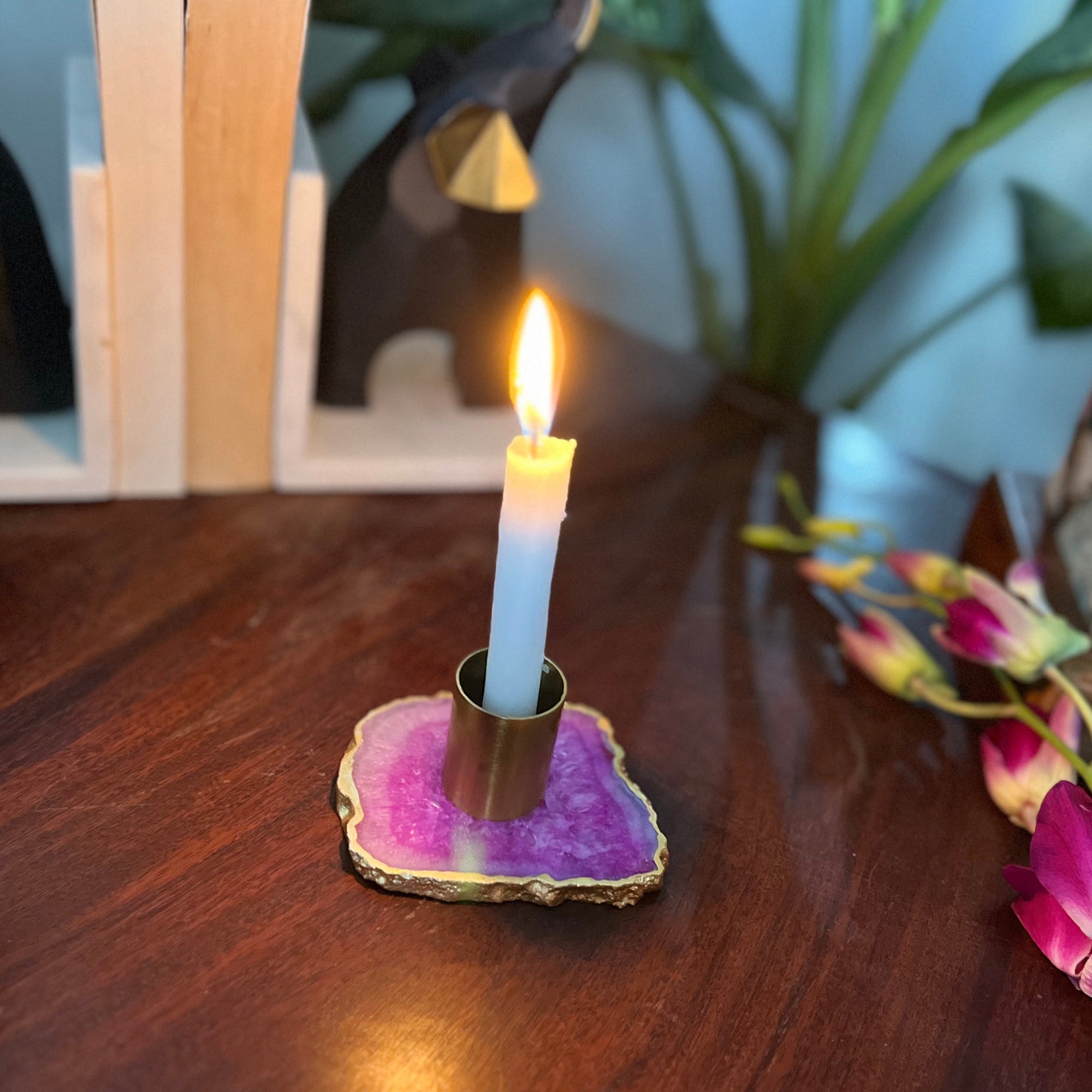 Pink Agate Candle Holders