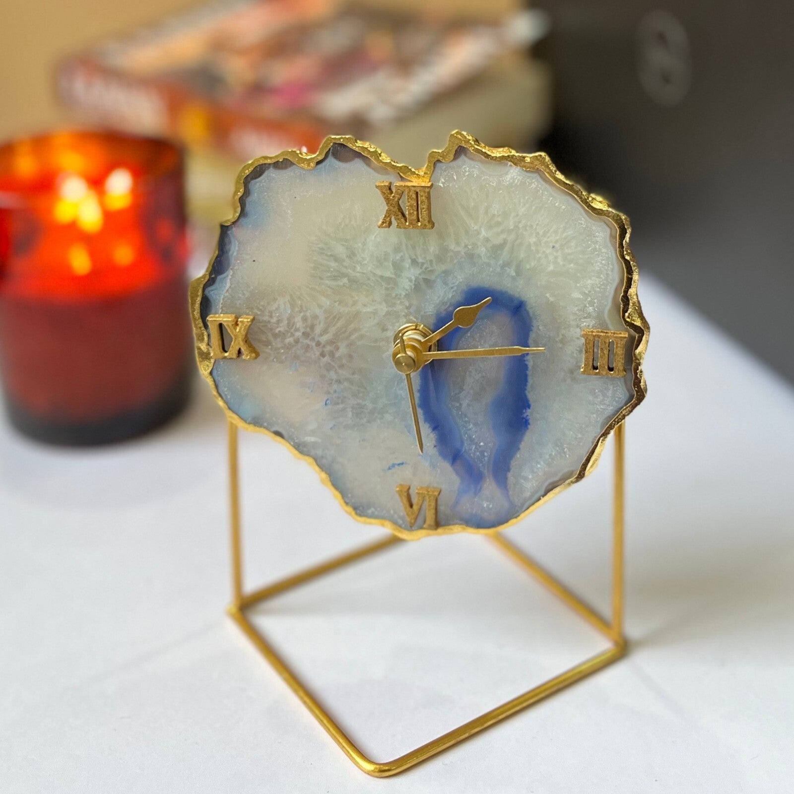 Turqoise Brazilian Agate Desktop Clock with Metal  Stand