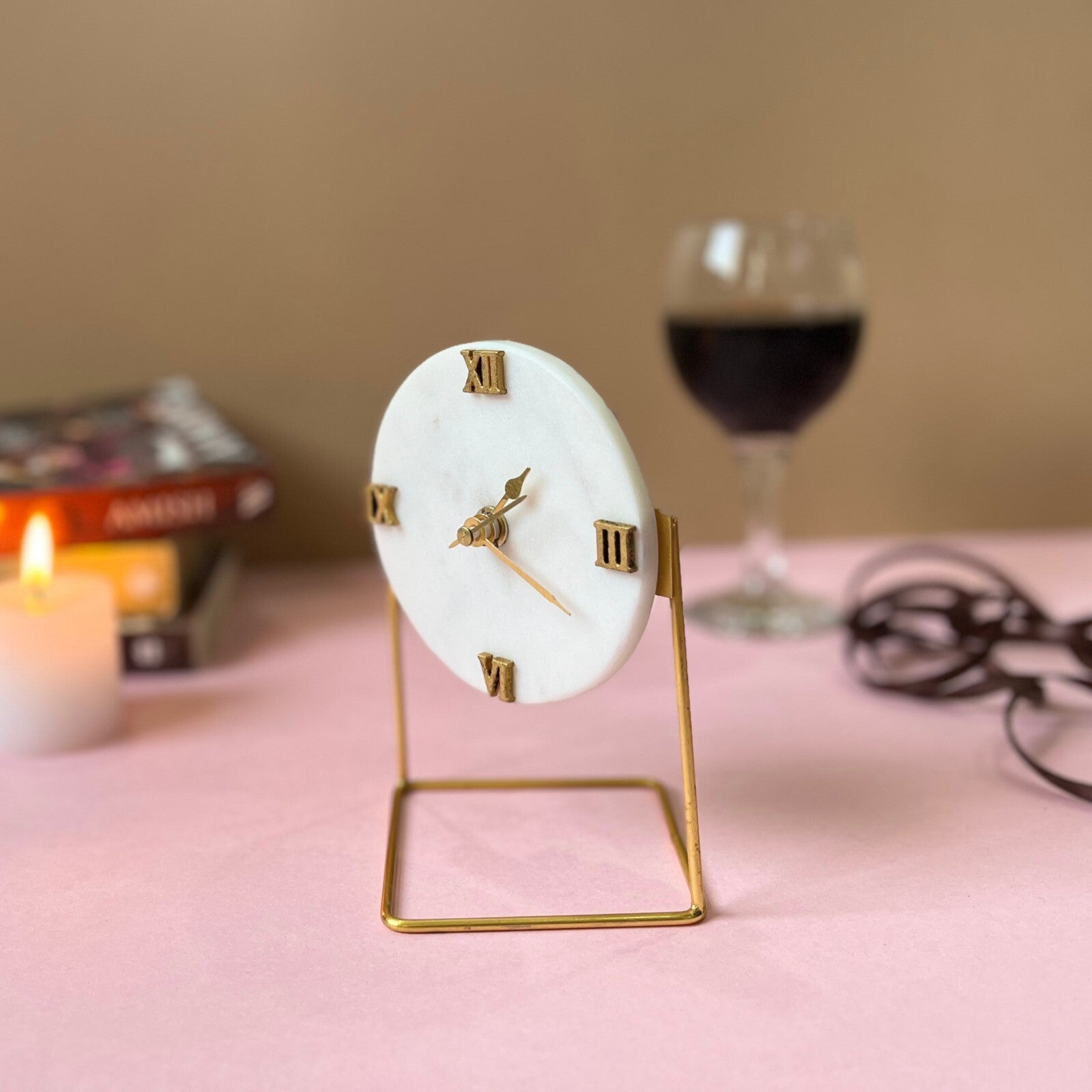 Diamond Marble Desktop Clock  With Metal Stand