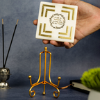 Gayatri Mantra Square shape Marble with Brass Inlay Metal Stand Showpiece