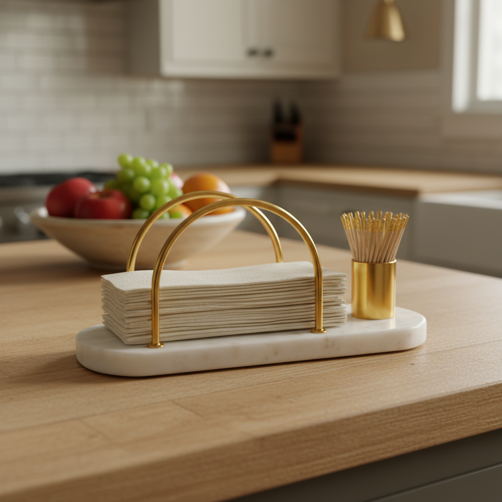 Marble Tissue Holder With Toothpick Stick Holder