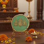 Agate Metal Venketeshwar Showpiece with Metal Stand - Green