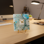 Agate Square Turquoise Color Desk Clock With Metal Stand