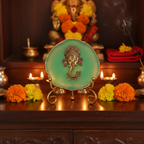 Agate Metal Ganesha Showpiece with Metal Stand - Green