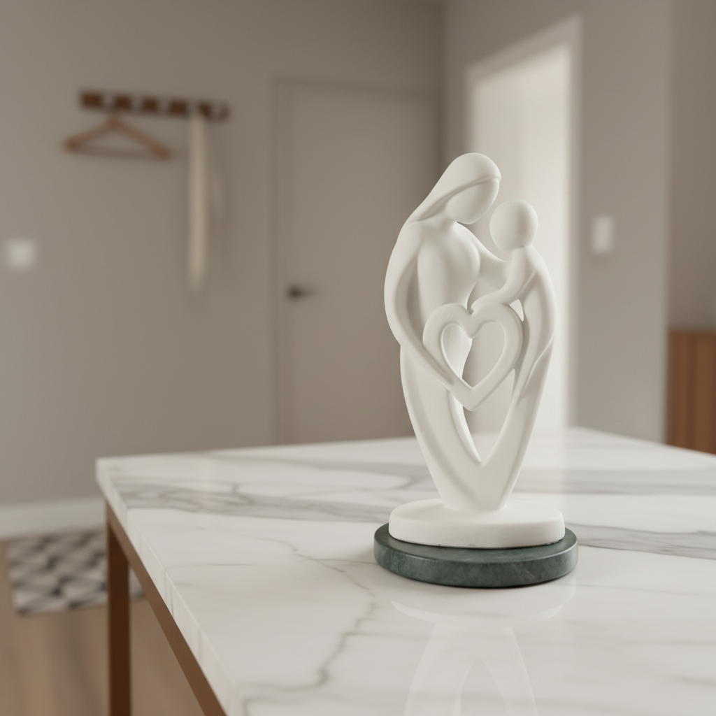 Mother Baby White Heart Showpiece with Green Marble Base