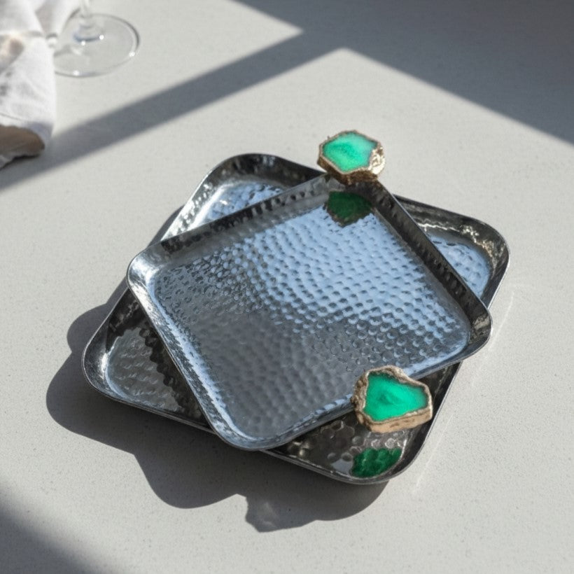 Square Aluminum Tray with Green Agate