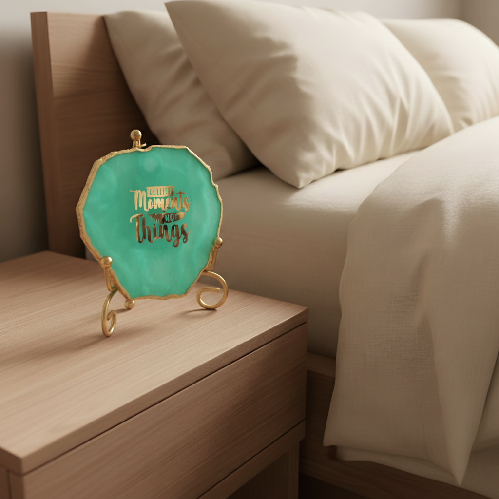 Agate Collect moments not things showpieces with Metal Stand - Turquoise