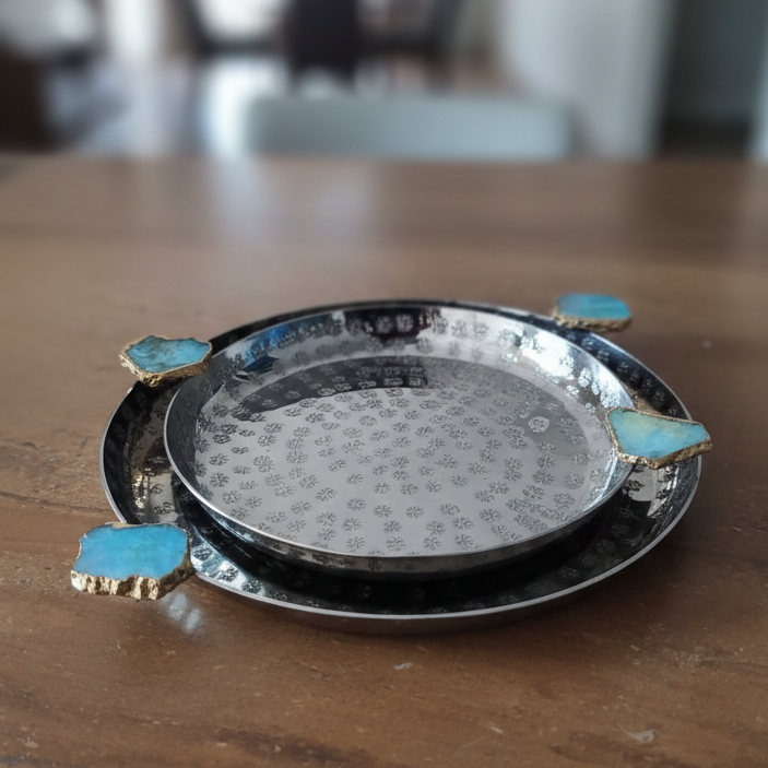 Round Aluminum Tray with Green Agate