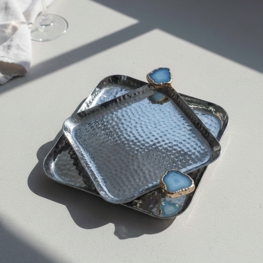 Square Aluminum Tray with blue Agate