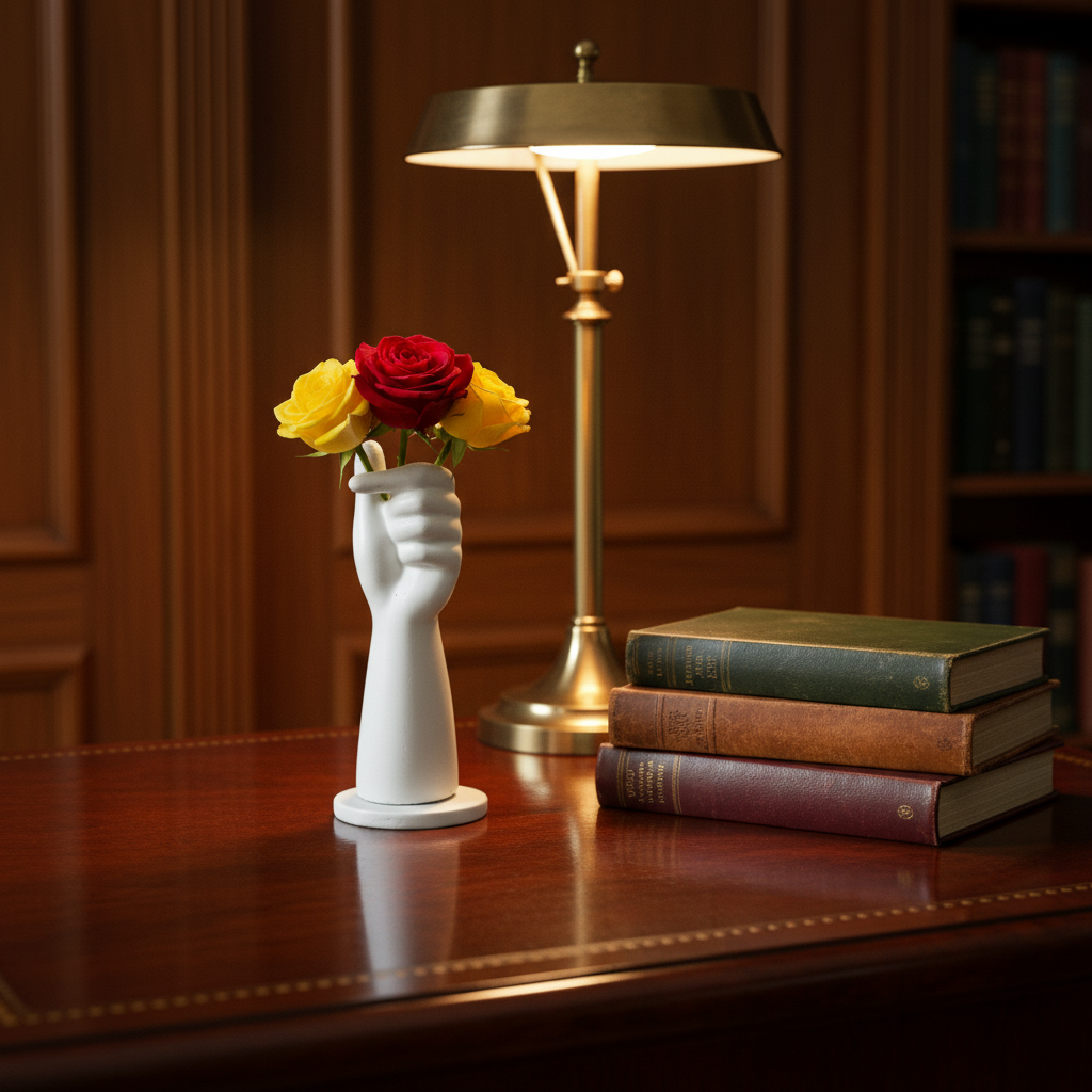 White Hand Flower Pot with White Marble Base
