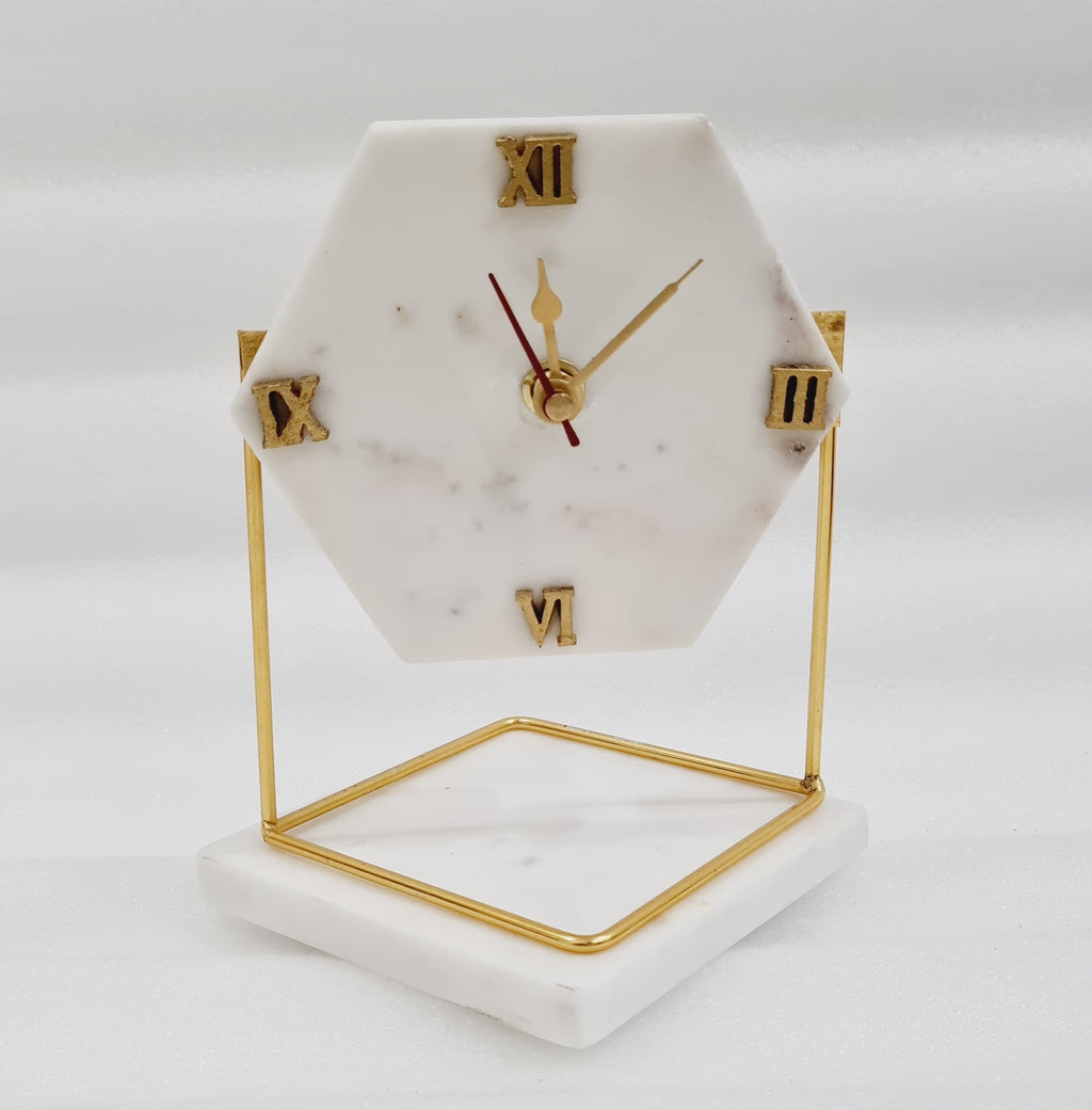 Diamond Marble Desktop Clock  With Metal Stand
