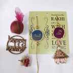 Agate Pink Blue Lumba Rakhi Set With Roli Chawal and Nariyal With Gift Box