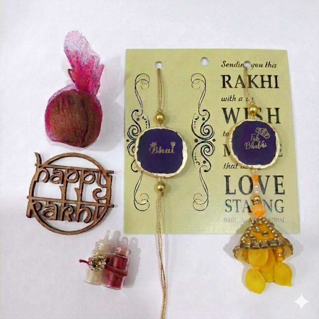 Agate Purple Lumba Rakhi Set With Roli Chawal and Nariyal With Gift Box