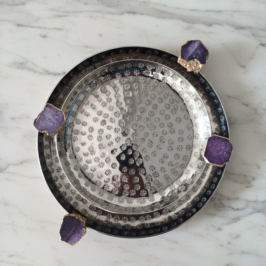Round Aluminum Tray with Purple Agate