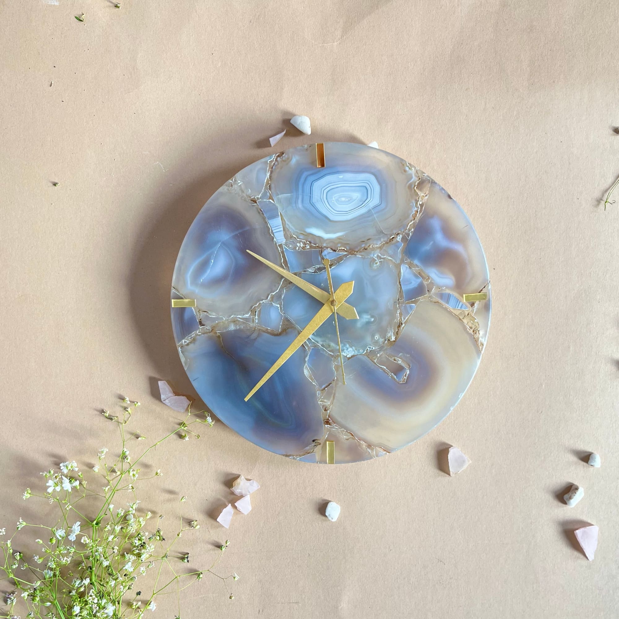 Natural  Agate Round Wall Clock