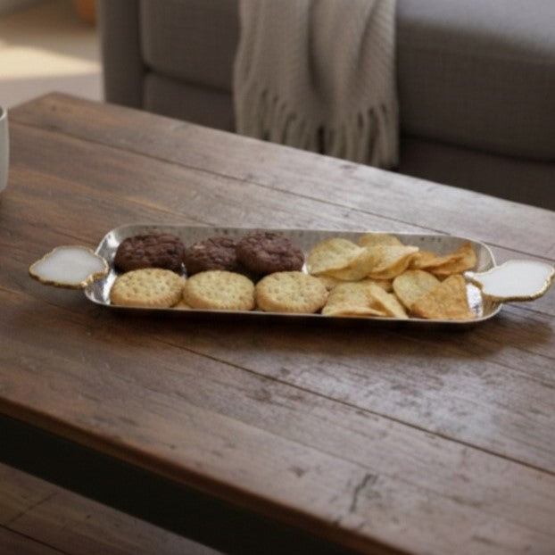 Rectangle Aluminum Tray with Natural White Agate