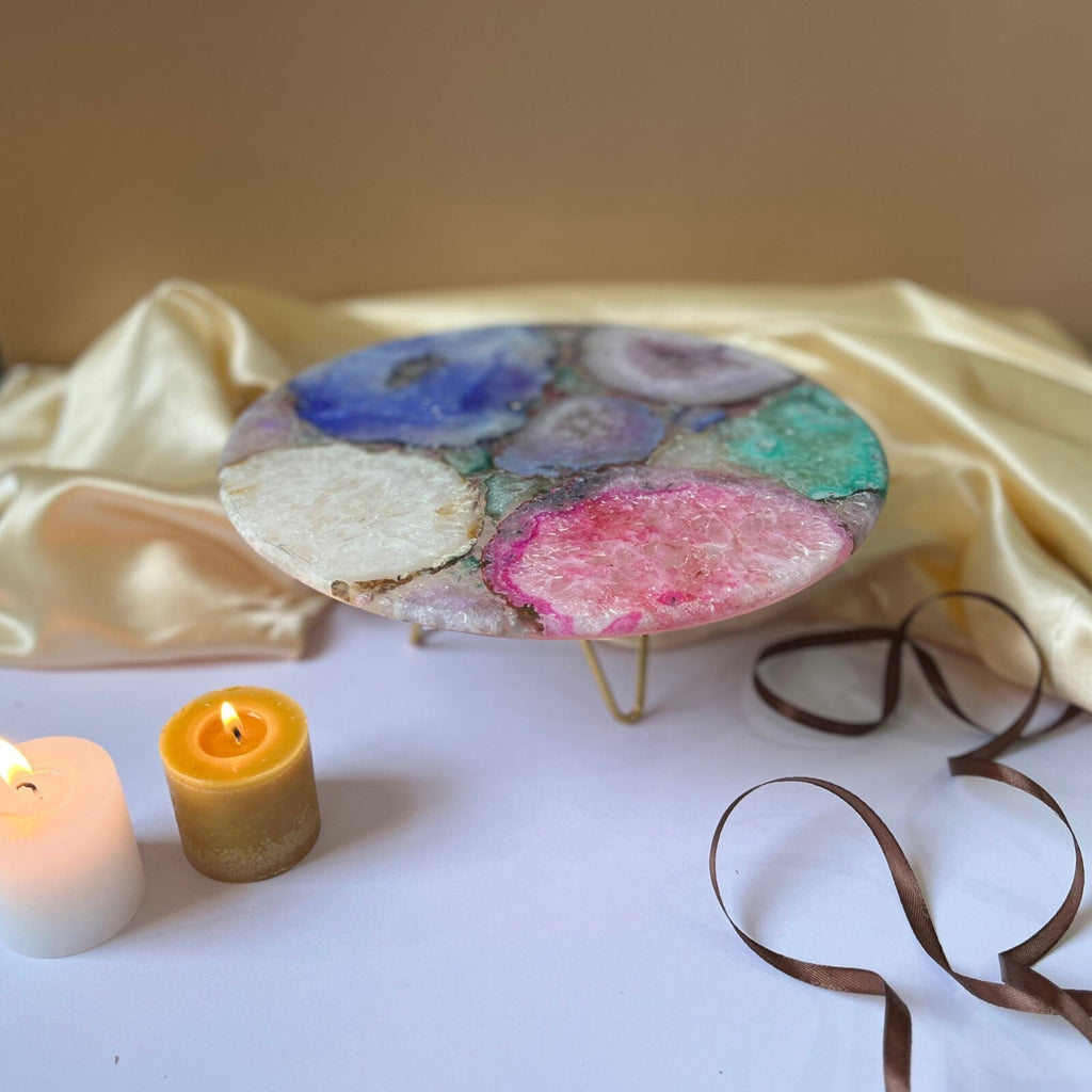Multicolor Agate Cake Stand with Metal Base  - 10 Inches