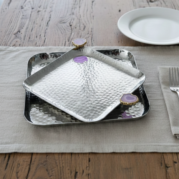 Square Aluminum Tray with Purple Agate