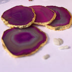 Pink  Natural Brazilian Agate Coaster With  Gold Plating